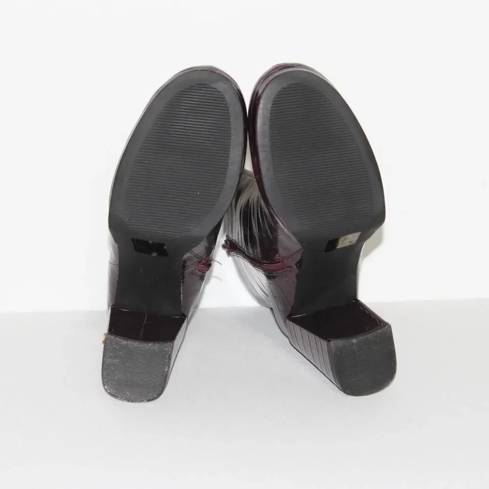 Rachel Zoe Deep Mahogany Croc-Embossed Maya Heeled Platform Bootie Size 9